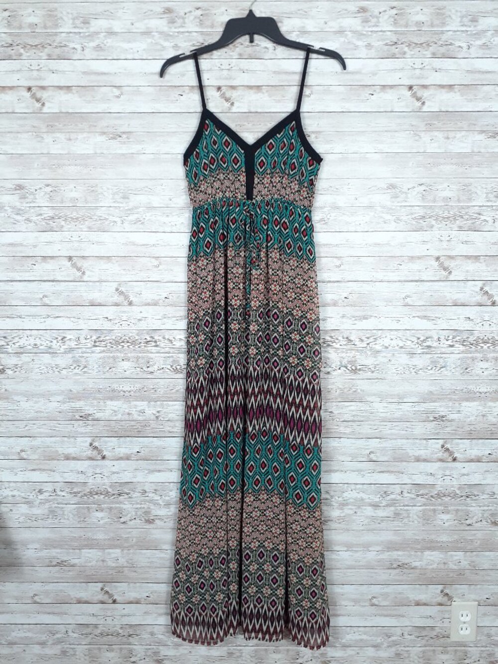 Doe & Rae Maxi Dress S Lined Elastic Waist Adj Straps Boho Festival Cruise 941A